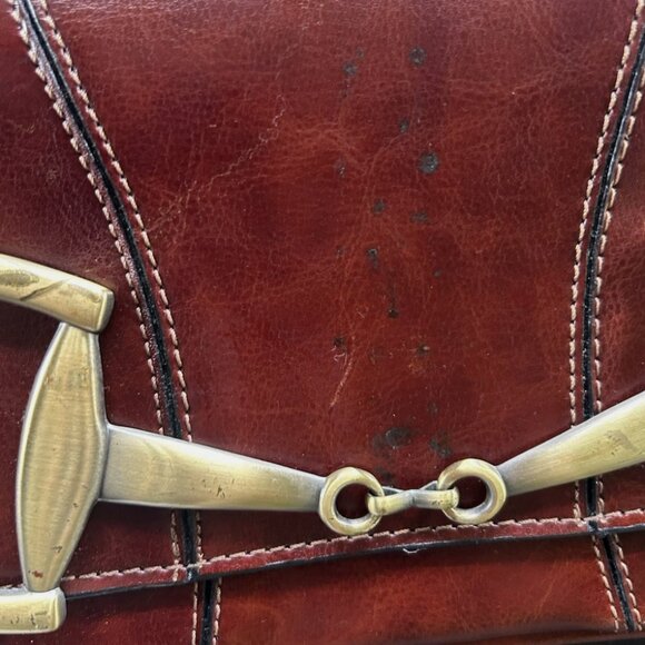 RINA RICH (Gucci Look-Alike) Leather Baguette Shoulder Bag Golden Horsebit - Picture 2 of 6